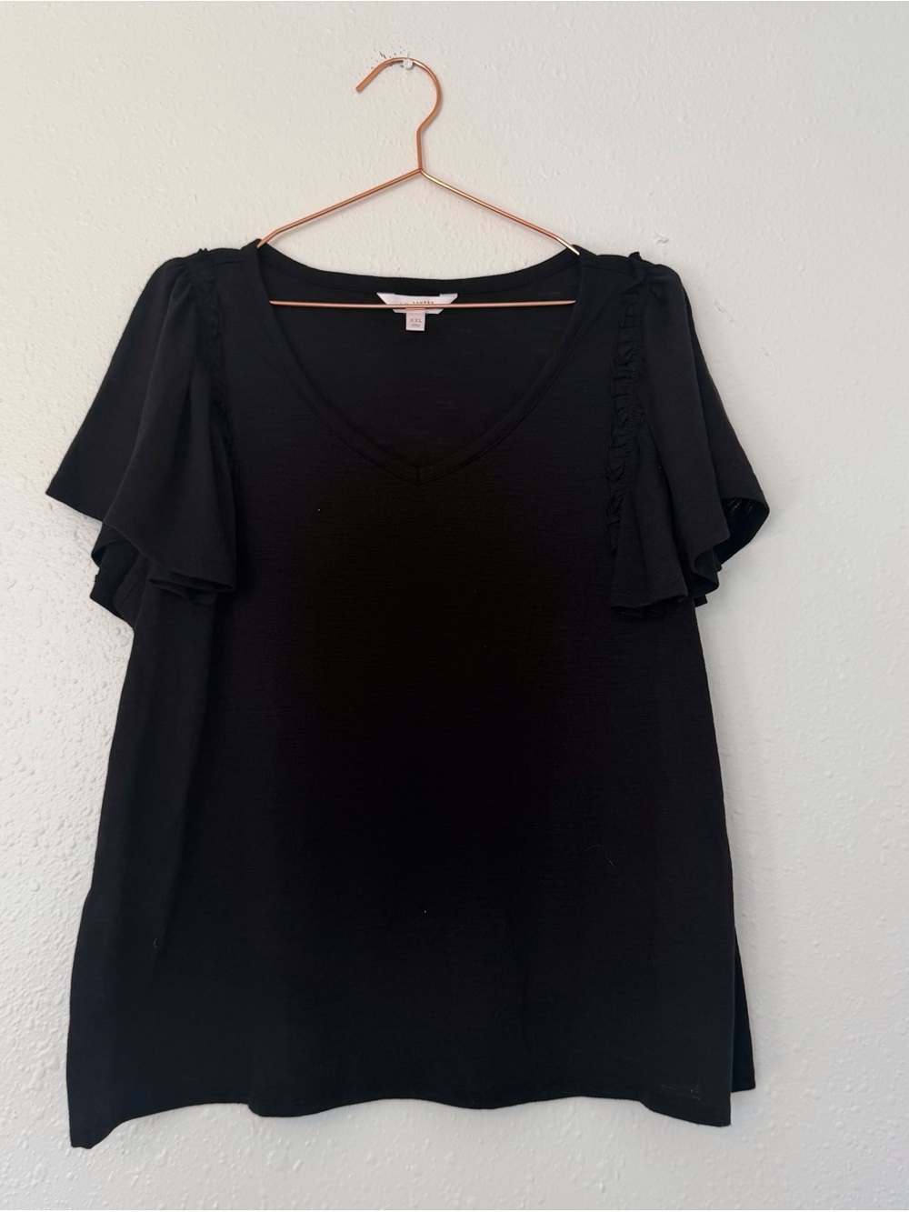 LC Lauren Conrad Black V-Neck Flutter Sleeve Top